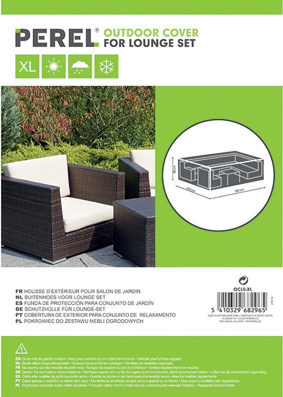 Perel Housse extérieure pour set de jardin, grise, rectangulaire, 280 cm x 230 cm x 80 cm