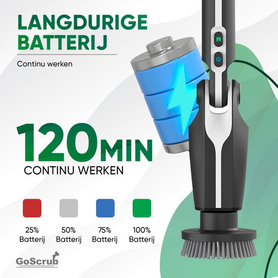 GoScrub® Electric Cleaning Brush - Cleaning Hero V1 - Noir - Brosse à récurer avec manche - Polisseuse - Brosse à récurer - Pour la salle de bain et la cuisine - 8 accessoires