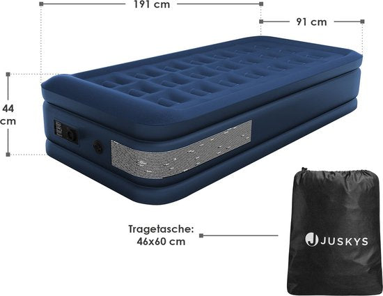 Juskys Lit à air autogonflant Sapri M - Bleu - 191 x 91 x 44 cm - Sac de rangement inclus