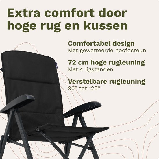 TRVLMORE Chaise de camping de luxe - pliable - capacité de charge de 150 kg - sac de transport inclus - chaise pliante - chaise de camping - chaise pliante - noir