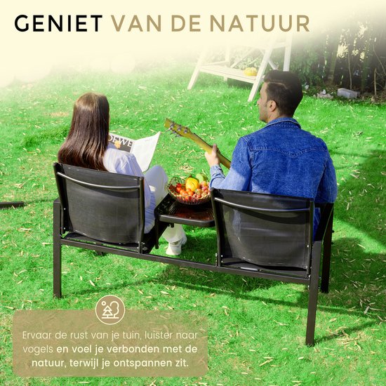O'DADDY® Garden Bench - Bancs de jardin résistants aux intempéries - Bancs de jardin - Banc de jardin - Banc de jardin avec table - Banc d'extérieur - Pour 2 personnes - 142 x 57 x 82 cm - Métal - Noir