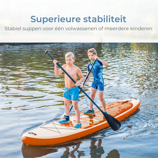 Supper Sup Board XL - Max. 220KG - Gonflable - Planche à pagaie - Étui étanche pour téléphone portable - Pompe - Palme - Leash - Sac de transport - 335 x 81 cm - Orange