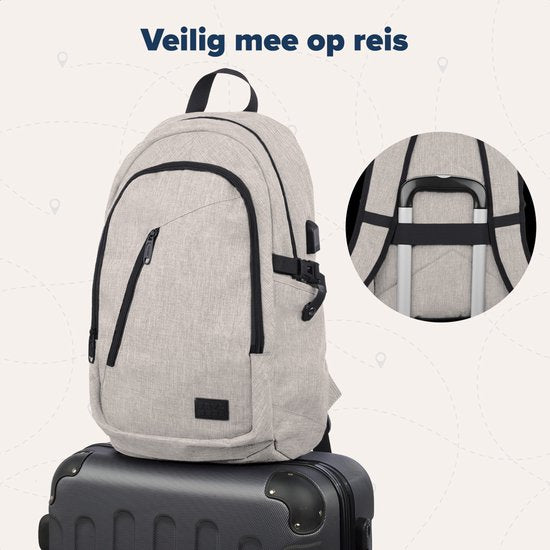 TRVLMORE Sac à dos - 25L - 15.6 Inch - Sac à dos pour ordinateur portable avec USB - Cartable - Homme et Femme - Sac Champagne