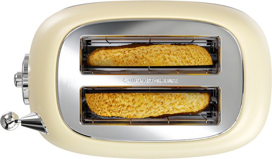 KitchenBrothers Retro Toaster - Grille-pain - 6 niveaux de chaleur - 2 fentes extra-larges - 815W - Beige