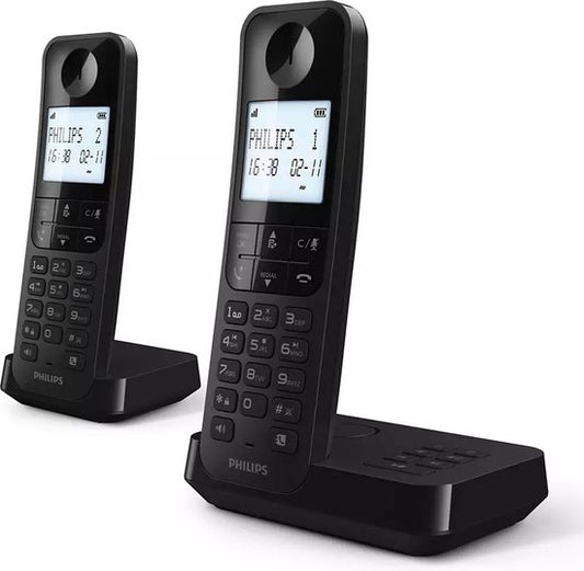 Téléphone sans fil Philips D2752B/12 - DECT - 2 combinés - Téléphone fixe - Ligne fixe - Identification du numéro - Noir