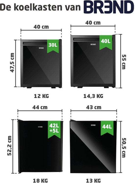 BREND BR-2241 Mini réfrigérateur avec congélateur - 42 + 5 litres - Réfrigérateur-congélateur - Eclairage LED - Noir - Idéal pour le bureau, le camping et la chambre à coucher