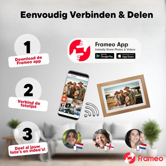 Denver - Cadre photo numérique - 10,1 pouces - HD - App Frameo - WiFi - écran tactile IPS - 16 Go - bois