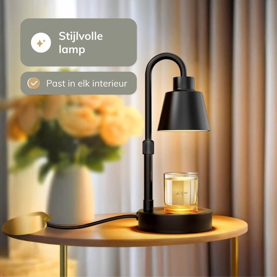 Chauffe-bougies - Noir - Lampe à poser - Brûleur de parfum - Brûleur d'huile - Lampe chauffe-bougies - Chauffe-cire - Lampe d'ambiance - Noir