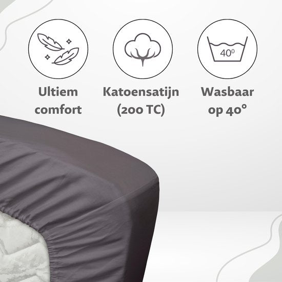 Ten Cate - Drap-housse 160x200 - Drap-housse 160x200 - Convient pour sur-matelas 160 x 200 - Satin de coton - Sur-matelas 160x200 - Hauteur d'angle 10 cm - Anthracite