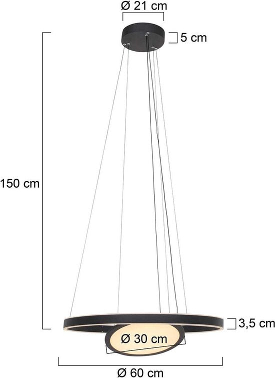 Steinhauer lampe suspendue Ringlux - noir - métal - 60 cm - module LED intégré - 3514ZW
