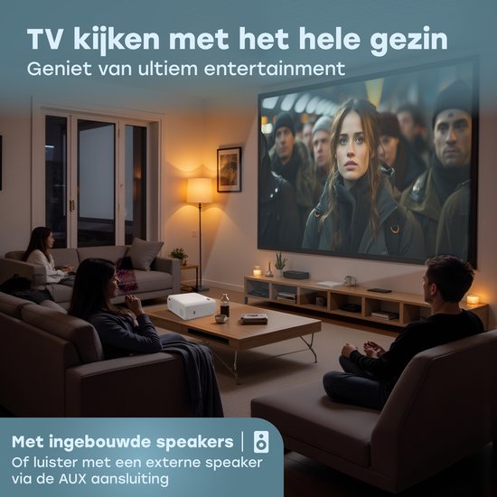 Audyn Beamer - Full HD 1080P - Mini Beamer portable - Projecteur sans fil - Wifi et Bluetooth - Beamers - Hdmi, Usb et Aux - Blanc