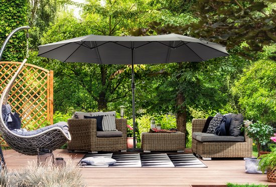 Hortensus - Parasol double avec housse de protection - Parasol double 460 x 270 x 255 cm – Noir