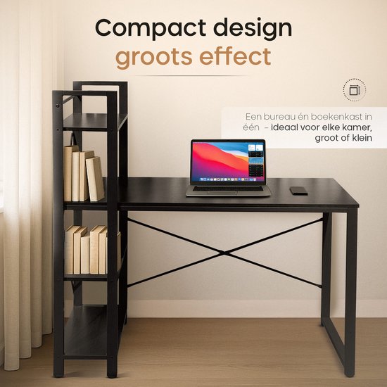 O'DADDY® Bureau avec pieds réglables - Table de bureau - Table d'ordinateur - Bureau de jeu - Petit bureau de jeu - Meuble de bureau - 120 x 60 cm - Porte-livres - Bureau d'ordinateur - Noir