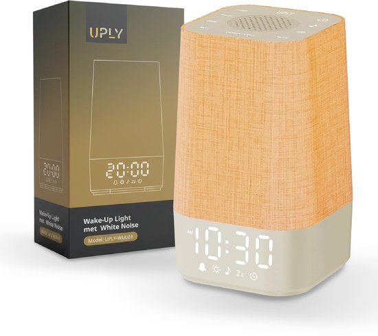 UPLY Lumière d'éveil - Avec prise de charge USB - Avec 30 sons - Réveil avec lumière - Bruit blanc - Réveil numérique