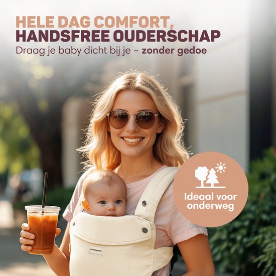 Vulpes Goods® BabyCare - Porte-bébé - Porte-bébé ergonomique 0-36 mois - Porte-bébé ventral de luxe jusqu'à 20 kg - Coton OEKO-TEX® - Confort mains libres - Avec support dorsal et position M - Crème