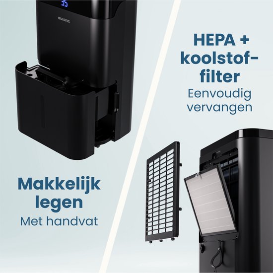 Déshumidificateur et purificateur d'air Auronic - Better Plus Series - Déshumidifie 12L par jour - Réservoir d'eau de 5L - Chambre à coucher, salle de bain, salon et bureau - Dévoreur d'humidité pour la maison - Noir