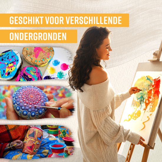 NAPI Peinture acrylique 24 couleurs + 3 pinceaux - Prêt à l'emploi - Cercle de couleurs inclus - Peinture Hobby - Peinture acrylique - 24 Tubes