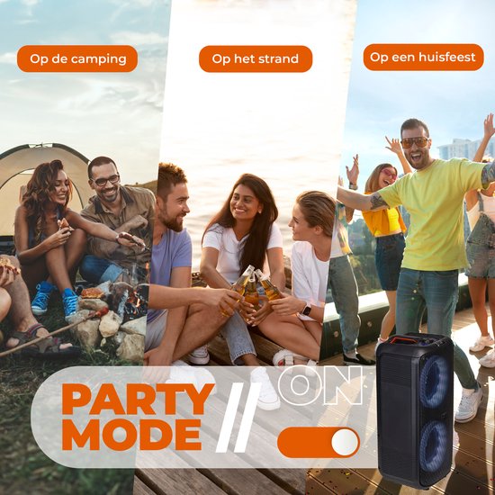 Denver - Haut-parleurs Bluetooth Party Box - Lumières disco - Télécommande incluse - Connexion microphone - BPS354 - Noir