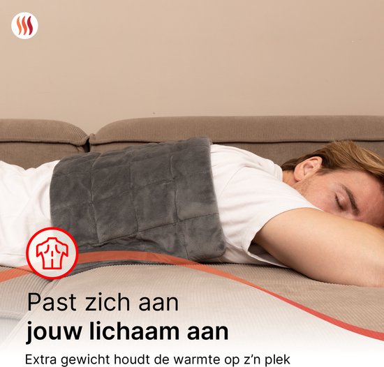 Seranova Coussin chauffant électrique pondéré pour le dos, les pieds, la nuque, les épaules, l'abdomen - Coussin chauffant - Coussin chauffant - Machine à laver - 60x30cm - Gris