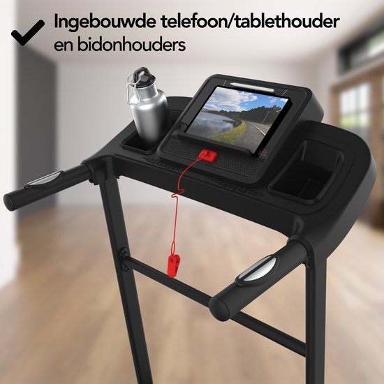 Tapis de course Brixy - pliable - jusqu'à 14 km/h - 12 programmes - avec support pour tablette et bouteille - écran couleur LCD - noir