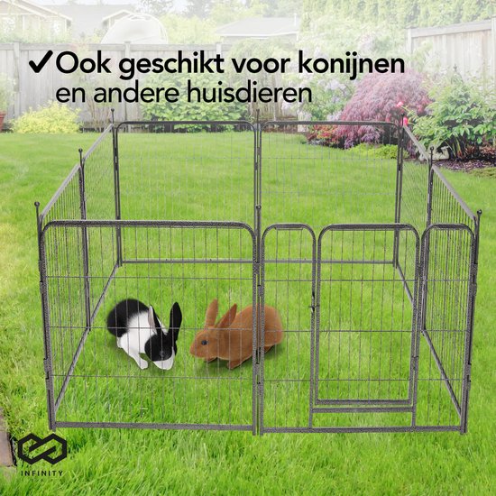 Infinity Goods Parc à chiens - Parc à chiots - 8 panneaux - 100 x 80 CM - pliable - avec porte - acier - noir