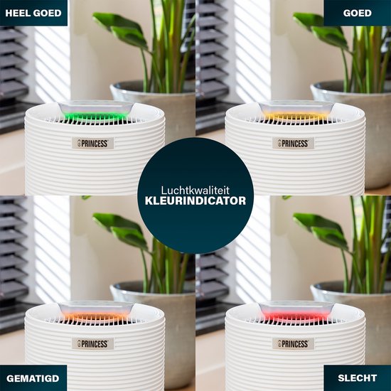 Princess Smart Air Purifier 356280 - Purificateur d'air - WiFi - Fonctionne contre le rhume des foins, les allergies, les acariens, la poussière - CADR 280 m³/h - Filtre Hepa 13 remplaçable - Indicateur de la qualité de l'air - Contrôlé par l'application