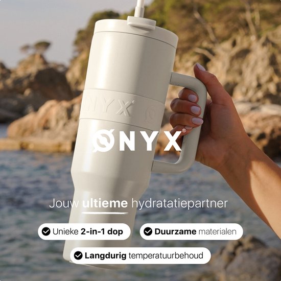 ONYX Bouteille à boire avec paille 1 litre - Bouteille d'eau pour enfants et adultes - Mug Thermos Mug de voyage en acier inoxydable - Buvette de motivation - Tasse à boire pour l'école - Blanc Coco