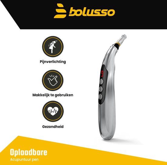 Bolusso Set complet de stylos d'acupuncture - comprend 5 embouts, un manuel hollandais, un stylo de massage et un outil - rechargeable - comprend des pots de gel