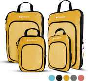 Cubes de compression Volcan - Organiseur de valise - Avec zips de compression - Sac à dos et valise - Lot de 4 - Ocre