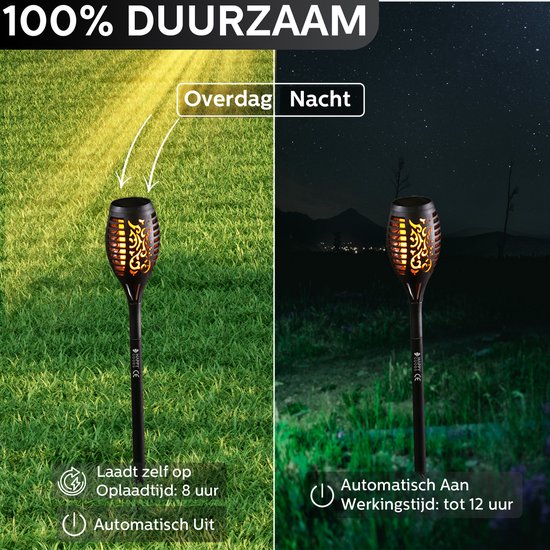 Happy Goods Solar Garden Lighting on Solar Energy - 4 Garden Torches - 57 cm - Waterproof - Outdoor Lighting with Sensor - Garden Lanterns