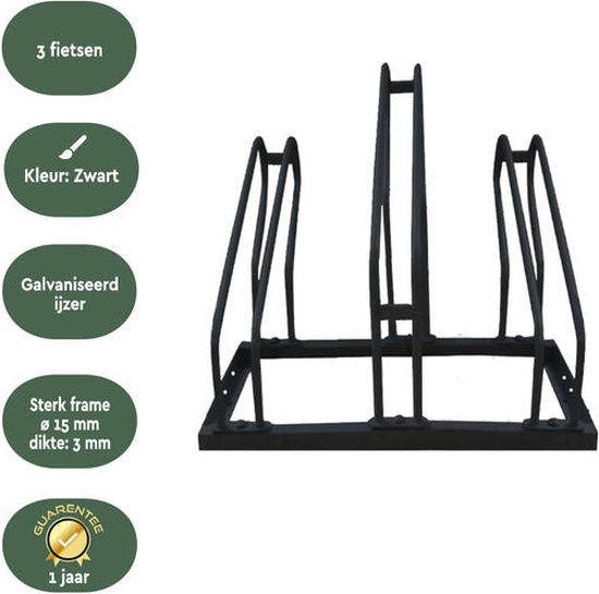 BRASQ Porte-vélos pour 3 vélos - Support de vélo - Support de vélo - Support de vélo pour le sol Comprend le matériel de fixation - Noir