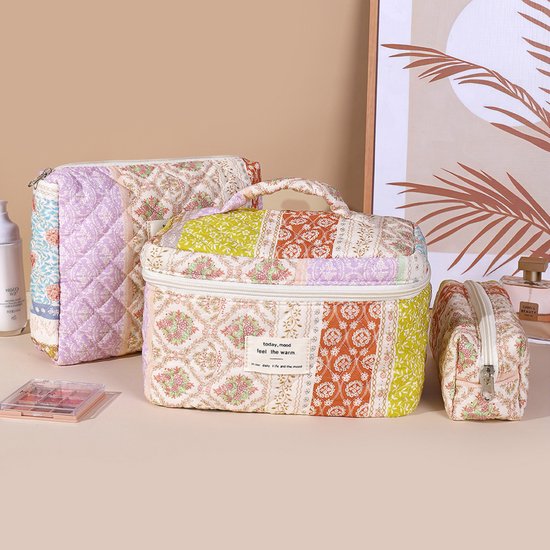 Skycases Travel Essentials - Trousse de maquillage 3 pièces - Coton écologique - Organisateurs floraux matelassés - Spacieuse, durable et idéale pour les voyages