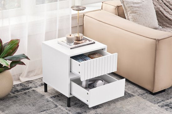 SoBuy FBT157-W Table de chevet - Blanc avec 2 tiroirs et bois composite