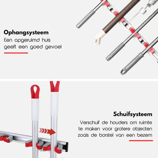 Hilvard - Système de suspension pour porte-balai - porte-balai - système de suspension pour balai - 4 supports - Résistant à l'eau - Clip pour balai