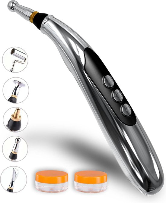 Bolusso Set complet de stylos d'acupuncture - comprend 5 embouts, un manuel hollandais, un stylo de massage et un outil - rechargeable - comprend des pots de gel