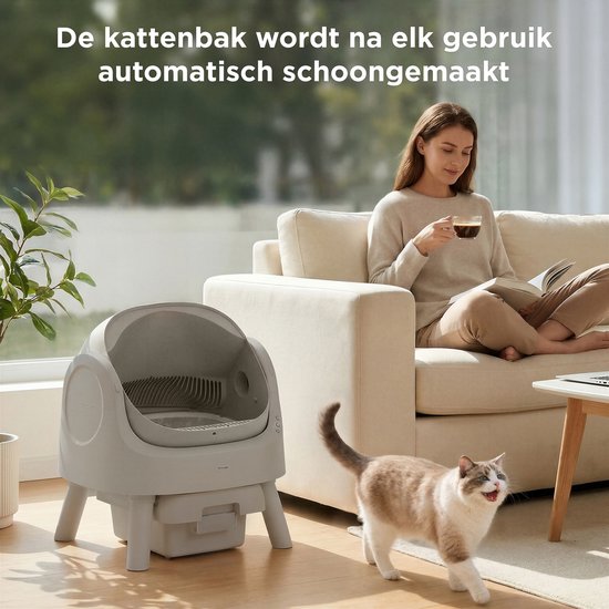 TrevoPet® Bac à litière automatique - autonettoyant et sûr - pour chats jusqu'à 12 kg - tapis, 60 sacs à déchets et accessoires inclus - bac à déchets de 10 litres - gris