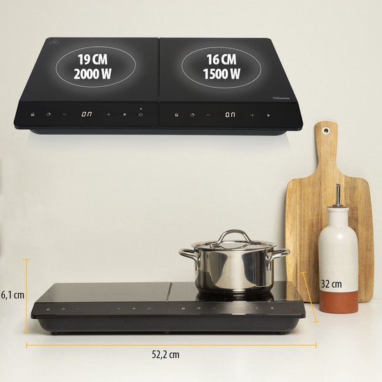 Tristar Deluxe Table de cuisson à induction 3500W - IK-6162 - 2 zones de cuisson - Minuterie jusqu'à 180 min - Noir