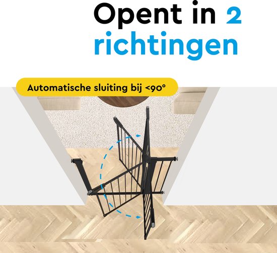 BRASQ Barrière d'escalier sans perçage - Barrière de sécurité - Barrière pour enfants avec extension - 75 à 93 cm - Extensible - Fixation par pince - Métal - Barrière pour chiens - Noir