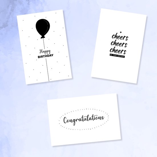 Partizzle 36x Cartes d'anniversaire avec enveloppe - Noir et blanc - Envoyer une carte d'anniversaire - Adultes - Durable - 15x10 cm / Minimaliste