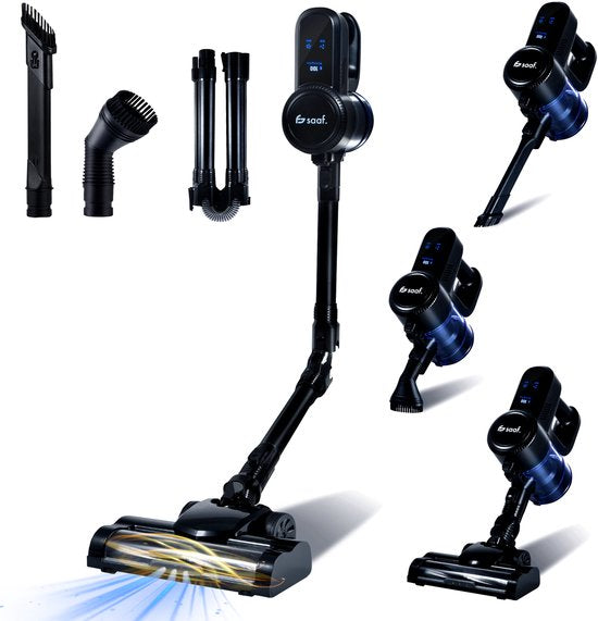 Saaf G90 Aspirateur à manche - 250W - Aspirateur à manche sans fil - Aspirateur sans sac - Set de 7 pièces avec manche pliable - 30kPa - Aspirateur à poussière - Noir