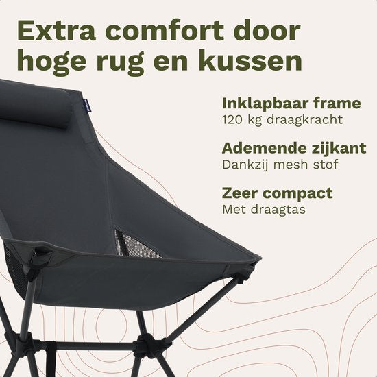 TRVLMORE Chaise de camping - pliable - capacité de charge de 120KG - sac de transport inclus - chaise pliante - chaise de pêche - chaise de camping - chaise pliante - gris