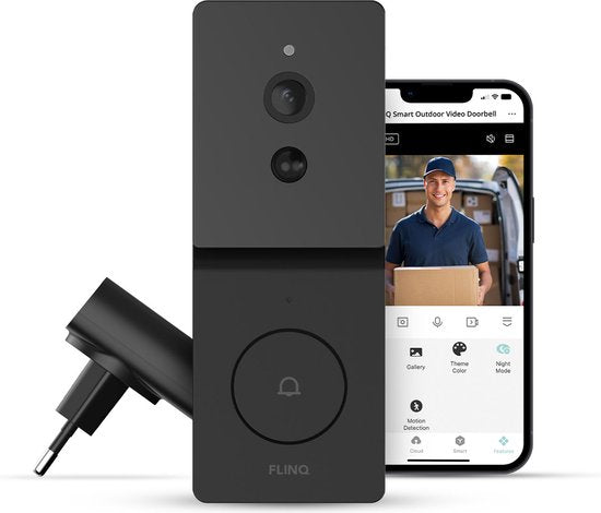 FlinQ Smart Doorbell - Sonnette sans fil - Sonnette avec caméra - Gong inclus - 1080P HD - Noir