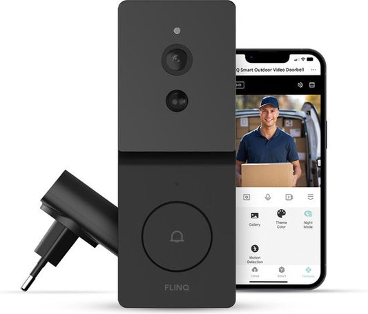 FlinQ Smart Doorbell - Sonnette sans fil - Sonnette avec caméra - Gong inclus - 1080P HD - Noir