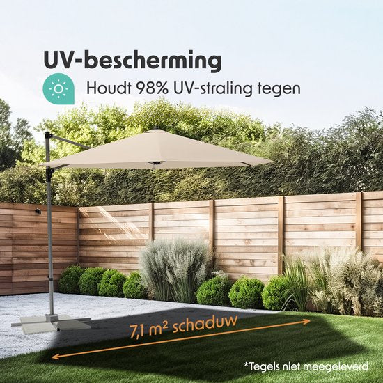 Parasol - LifeGoods - Ø300 cm - 30° inclinable - One-push System - Imperméable - avec housse - Taupe