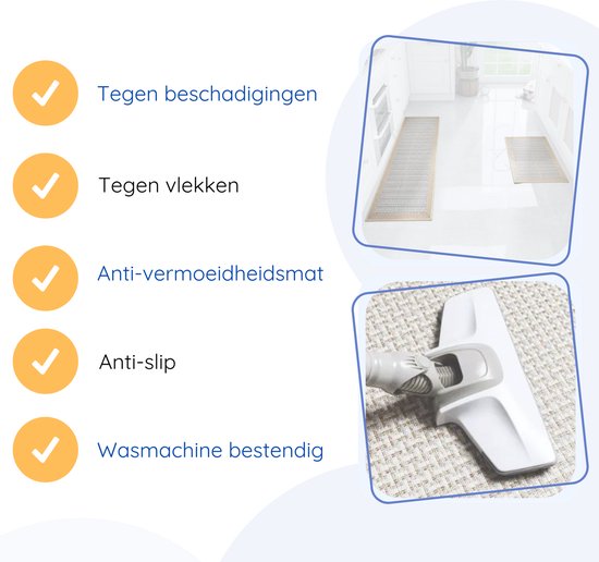 Hilvard - Tapis de cuisine - Tapis - 150 x 50 cm - Beige Sand - Tapis de cuisine - Antidérapant - Protecteur - Robuste - Lavable