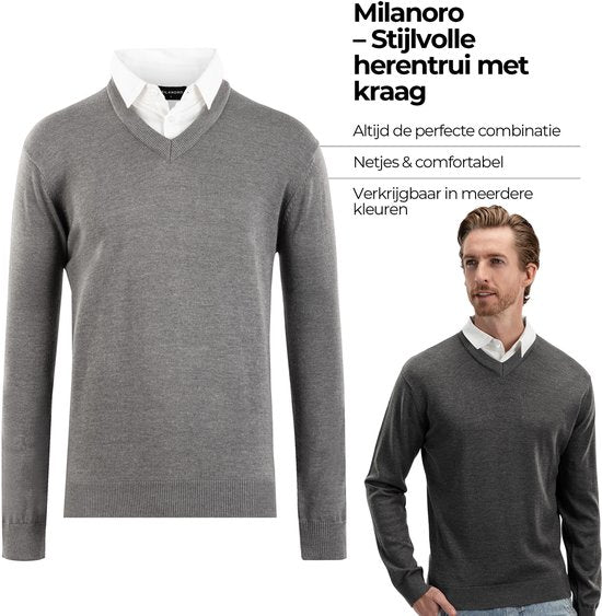 Milanoro - Pull homme à col chemise - Gris foncé - S