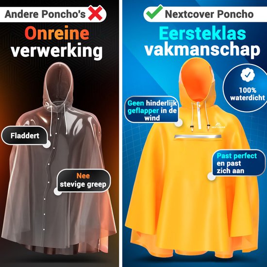 Nextcover Poncho de pluie pour femmes et hommes | Cape de pluie avec technologie AquaShield 2.0, coupe-vent et imperméable | Idéal pour le cyclisme, la randonnée et la pêche | Poncho de vélo pour adultes Unisexe | Poncho