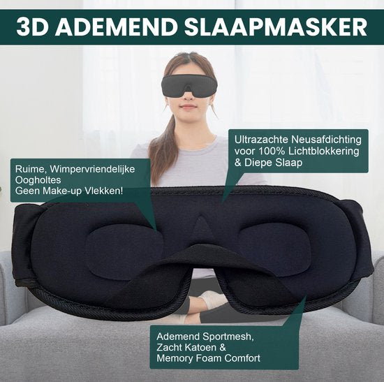 Novalance - Masque de sommeil de luxe - 3D Ergonomique - 100% obscurcissant - Mousse à mémoire de forme - Masque de sommeil - Masque pour les yeux