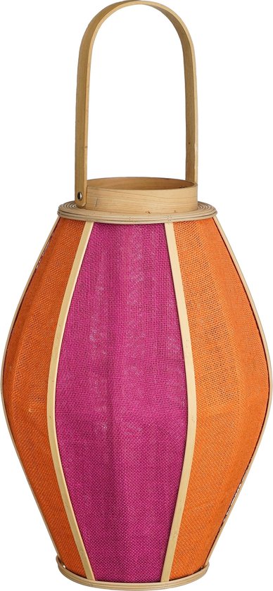 Mica Decorations Lanterne Roger - H45 x Ø32 cm - Jute - Fuchsia, Orange