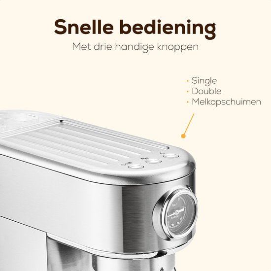 KitchenLove Piston Machine - Machine à espresso en acier inoxydable - 20 Bar - Manuelle - Avec buse vapeur